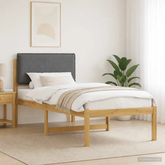 vidaXL Bedframe met gestoffeerd hoofdbord Whitewash en lichtgrijs Bruin