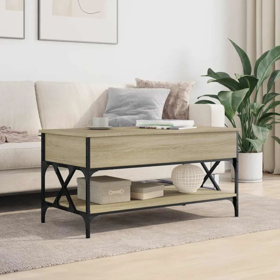 vidaXL Salontafel 100x50x50 cm bewerkt hout en metaal sonoma eiken, foto 3