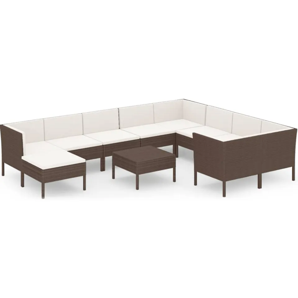 vidaXL 11-delige Loungeset met kussens poly rattan bruin, foto 3
