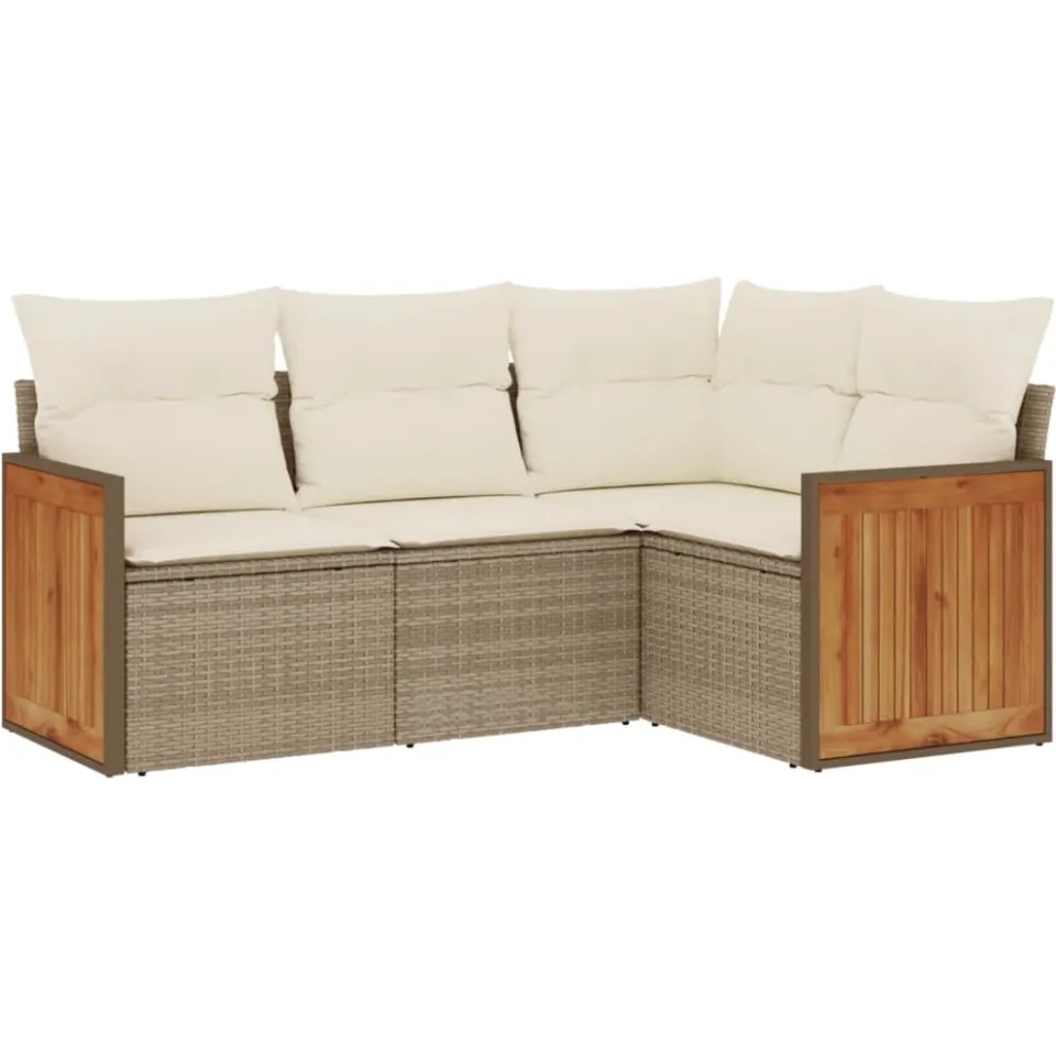 vidaXL 4-delige Loungeset met kussens poly rattan beige, foto 3