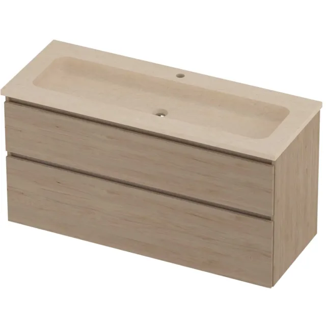 Proline Rollo Badmeubelset Hardsteen Elegant 1 Kraangat 120x46x62 cm Sand Stone Ideal Oak Eiken