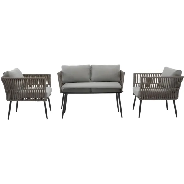 Happiq Tuinloungeset – Voor tuin & terras – Comfortabele zithoek met banken, fauteuils & salontafel – Kleur 1