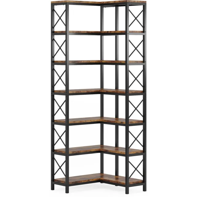 DMG Supply Boekenkast - Hoekkast met 6 lagen - Open Kast - Boekenrek - Industrieel - Bruin/Zwart - 60 x 60 x 200 cm