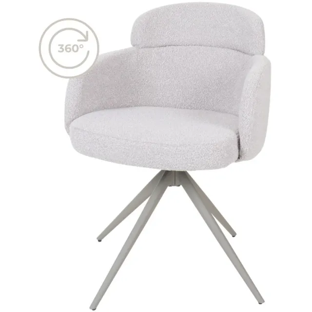 Home67 Eetkamerstoel Chase - Bouclé - Naturel - Comfortabele Kuipstoel met Armleuningen in Hotel Chique / Scandinavische Stijl