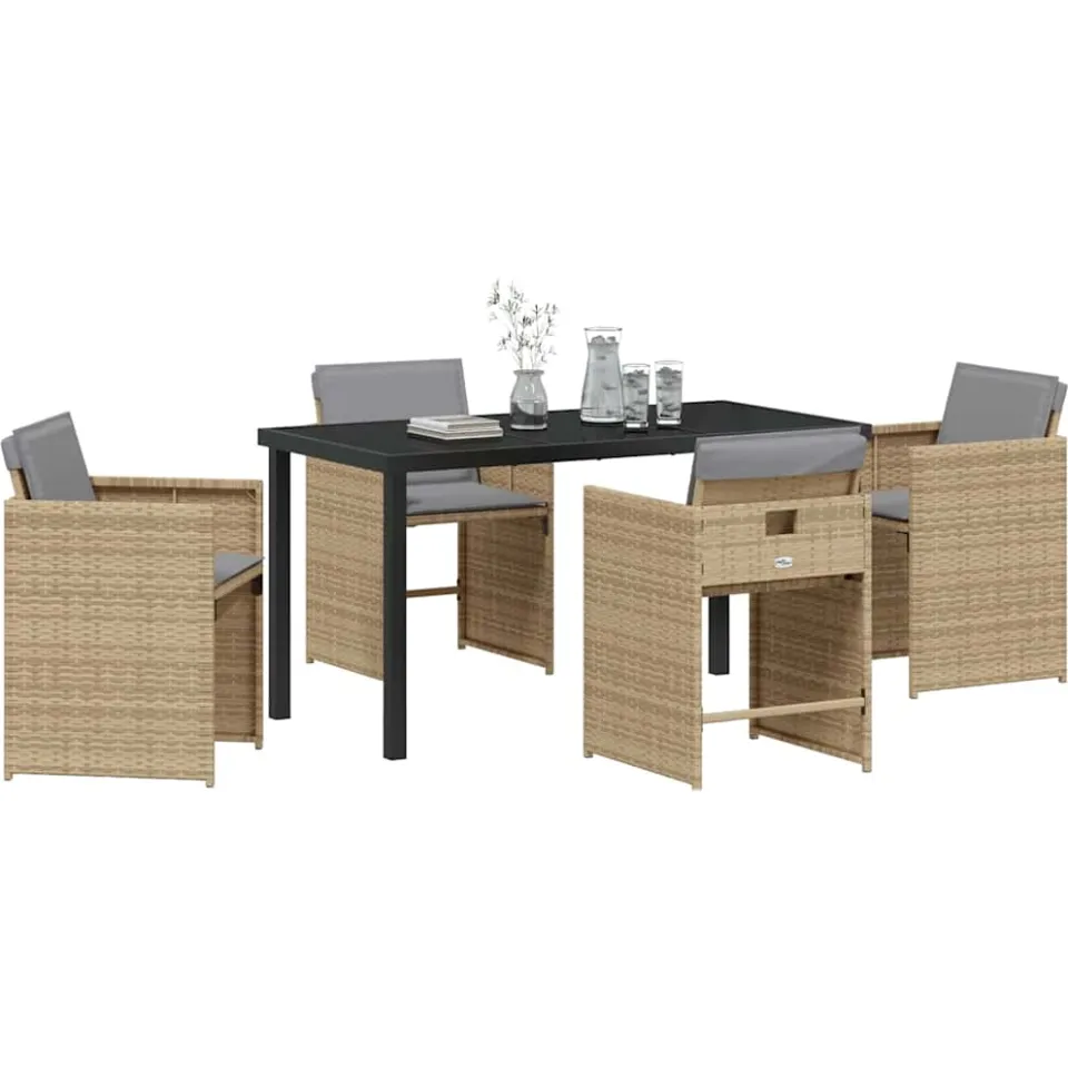 vidaXL Tuin eettafelset 5 st Beige poly rattan