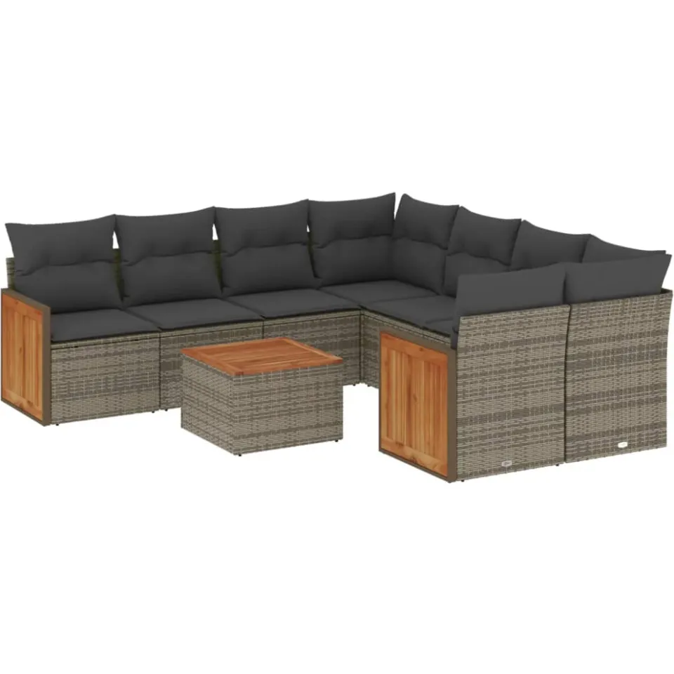 vidaXL 9-delige Loungeset met kussens poly rattan grijs, foto 3