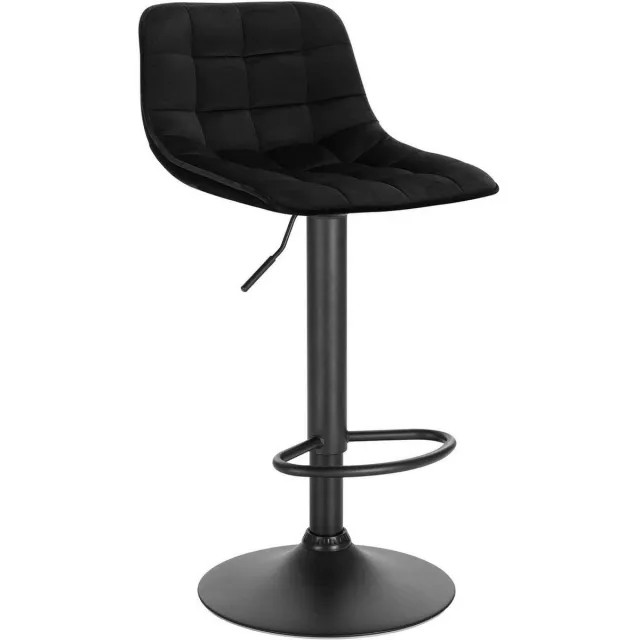 Dripio Barkrukken Pluto Velvet - Met rugleuning - Zwart - Set van 2 - Keuken - Barstoelen ergonomisch - Verstelbaar in hoogte - Zithoogte 60-82cm
