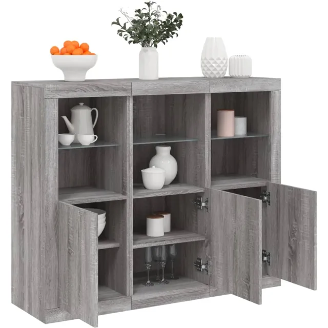 vidaXL Dressoirs met LED-verlichting 3 st bewerkt hout grijs sonoma, foto 2