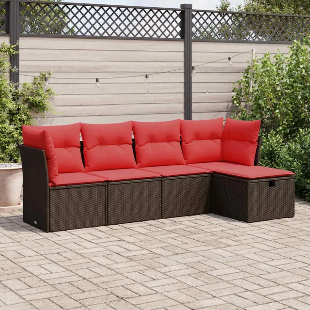 vidaXL 5-delige Loungeset met kussens poly rattan bruin, foto 2
