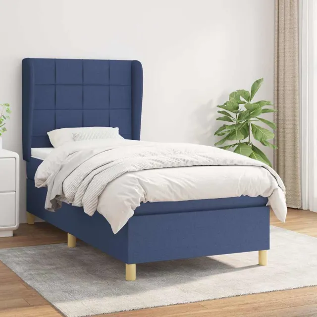 vidaXL Boxspring met matras stof blauw 90x190 cm
