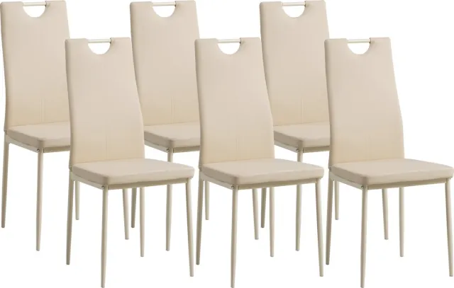 Albatros International ALBATROS Salerno Eetkamerstoel Set van 6, Beige - Stijlvol Italiaans Ontwerp, Kunstleer Bekleding, Comfortabele Gestoffeerde Stoel - Moderne Keukenstoel, Eetkamerstoel of Eettafelstoel