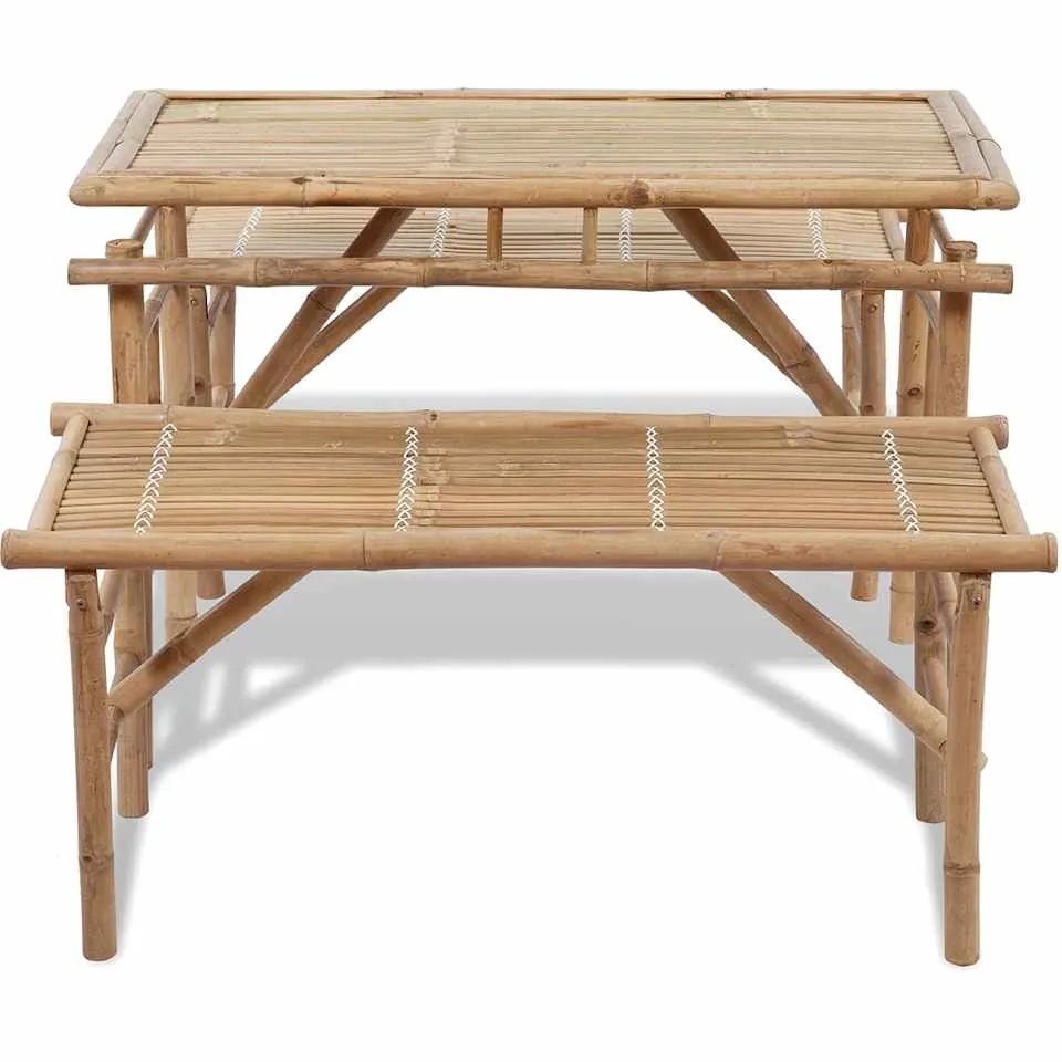 vidaXL Biertafel met 2 bankjes 100 cm bamboe bruin, foto 4