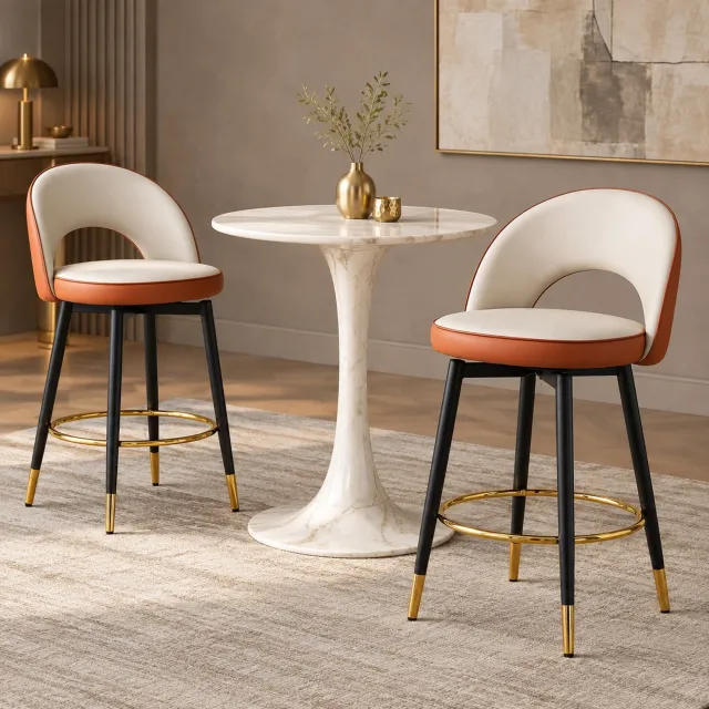 CHICFURN Barkruk - 360 graden draaibaar - Set van 2 - Lichtgrijs en bruin