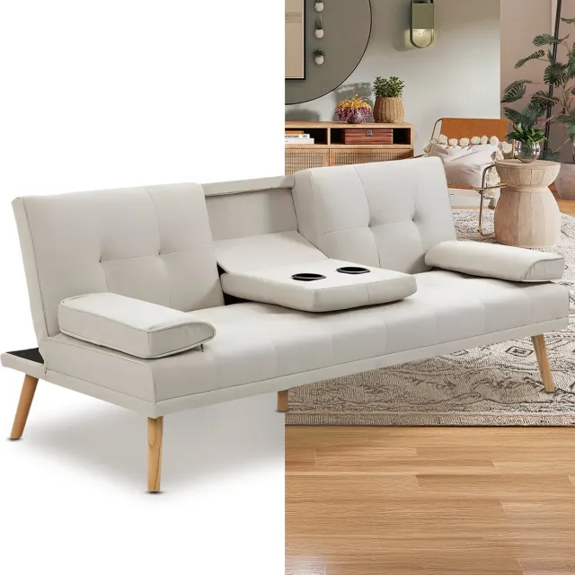 GranMaison Slaapbank - Uitklapbaar - Slaapstoel - Logeerbed - Zetelbed - Slaapfauteuil - Vouwbed - 2 persoons - Zeer comfortabel - Beige