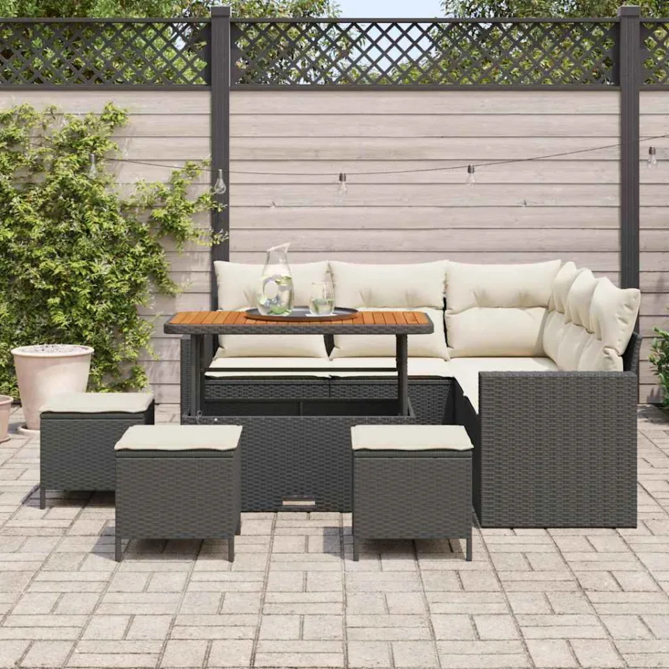 vidaXL Tuinbankenset 9 st Zwart poly rattan, foto 3