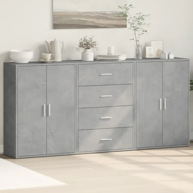 vidaXL Dressoirs 3 st 60x31x84 cm bewerkt hout betongrijs