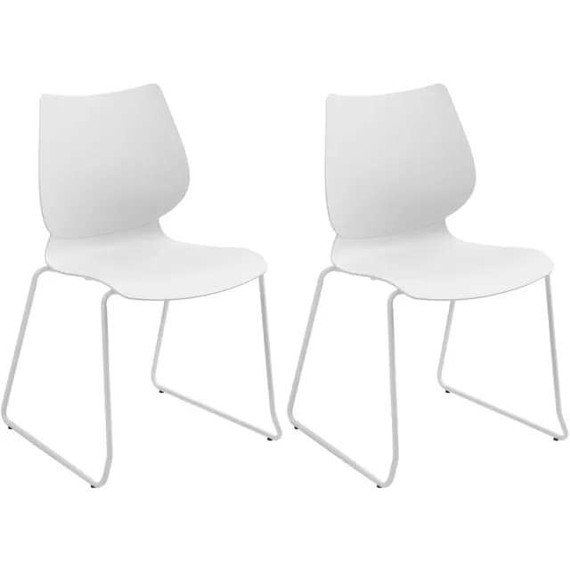 CLP Houma Set van 2 Eetkamerstoelen - Stapelstoel - Metaal - Kunststof/wit
