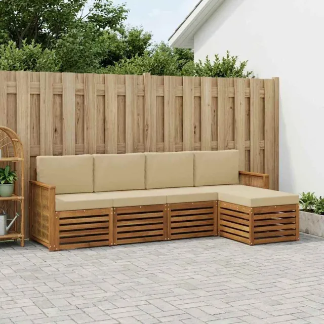 vidaXL Buiten bankenset 5 st 5-zits Natuurlijk en Beige
