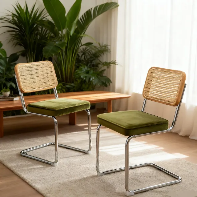 intebiki eetkamerstoelen set van 2 - keukenstoelen - Fluwelen - ergonomische stoel - Olijfgroen