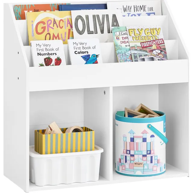 SoBuy Kinderboekenkast en Speelgoedopslag met 3 Planken en 2 Opslagcompartimenten – Wit, 68x30x68 cm, KMB01-II-W – Boekenrek en Speelgoedkast voor Kinderkamer