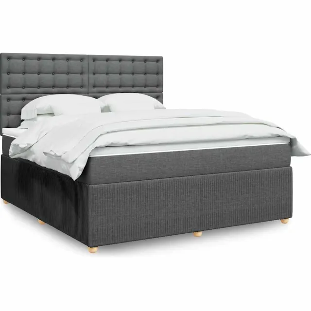 vidaXL Boxspring met matras stof donkergrijs 180x200 cm grijs