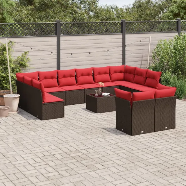 vidaXL 13-delige tuinbankset met kussens, bruin polyrotan