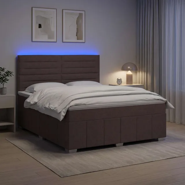 vidaXL LED Boxspring Bed met Matras Donkerbruin 180 x 200 cm Stof