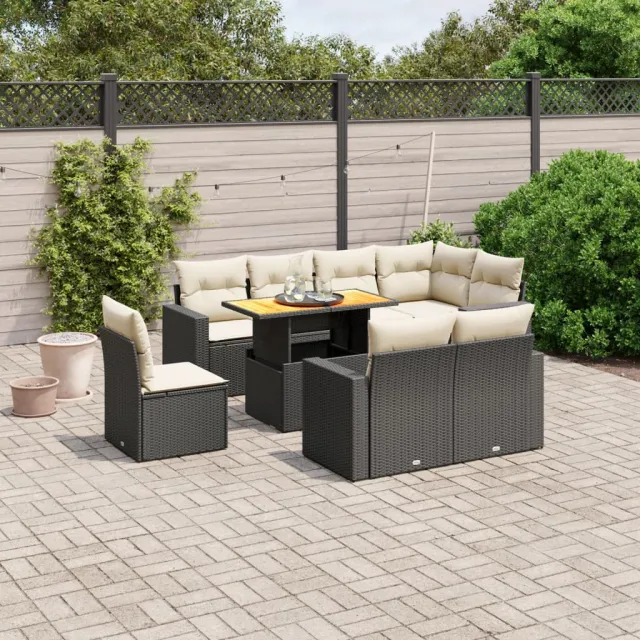 vidaXL 9-delige Loungeset met kussens poly rattan zwart, foto 2