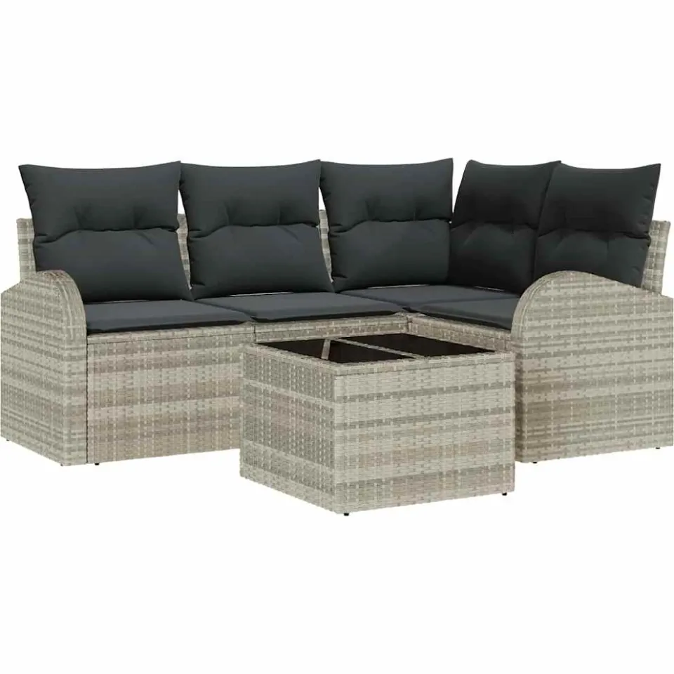 vidaXL Tuinbankenset 5 st Lichtgrijs poly rattan