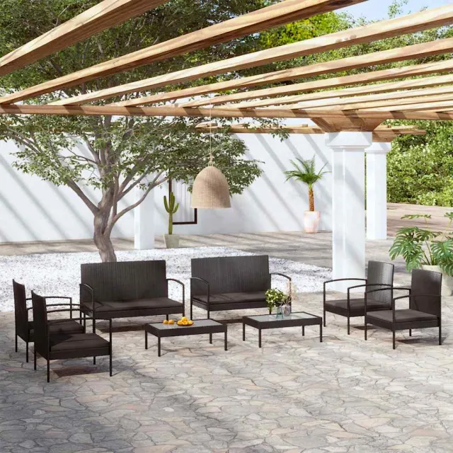 vidaXL 8-delige Loungeset met kussens poly rattan zwart, foto 2