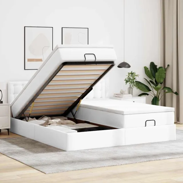vidaXL Ottoman bed met matrassen 200x200cm kunstleer wit