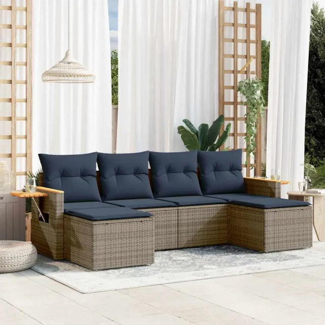vidaXL 6-delige Loungeset met kussens poly rattan grijs, foto 2