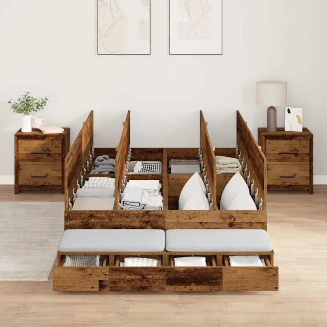 vidaXL Opbergbedframe met lade met opslag Oud Hout 120 cm Bewerkt hout Bruin