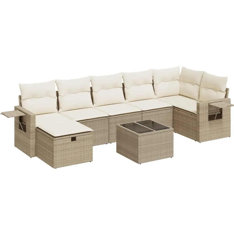 vidaXL 8-delige Loungeset met kussens poly rattan beige, foto 3