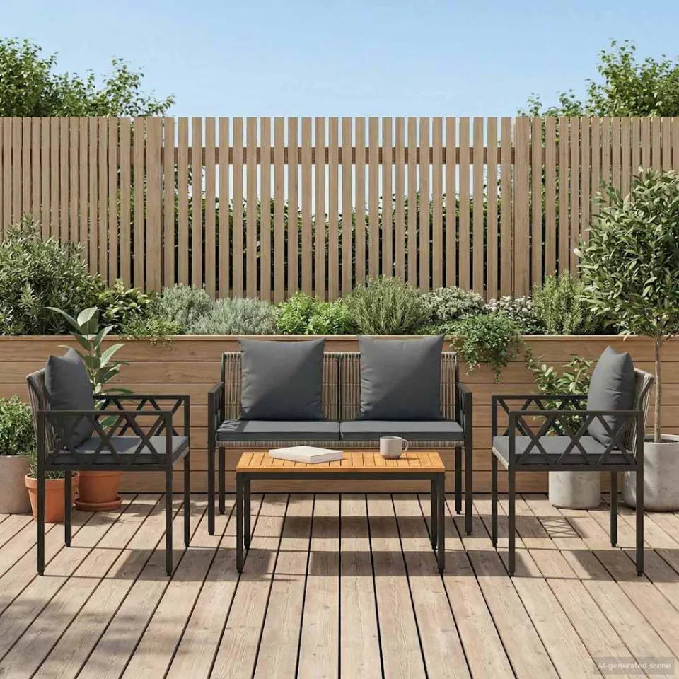 vidaXL tuinmeubelset 4 st Grijs en Donkergrijs poly rattan, foto 3