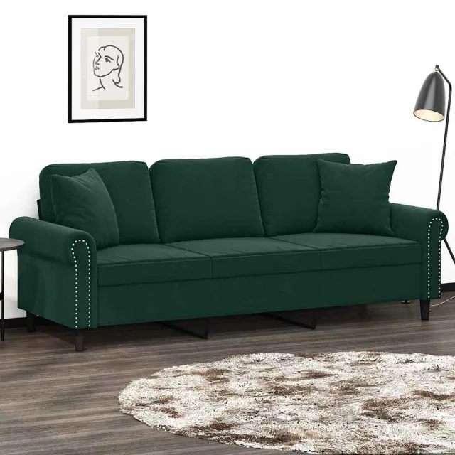 vidaXL Driezitsbank met sierkussens 180 cm fluweel donkergroen groen