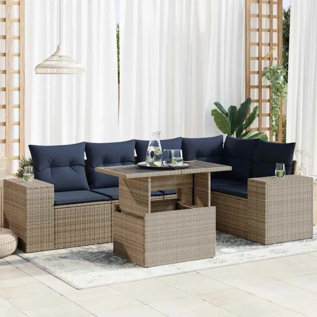 vidaXL 6-delige Loungeset met kussens poly rattan acacia zwart, foto 2