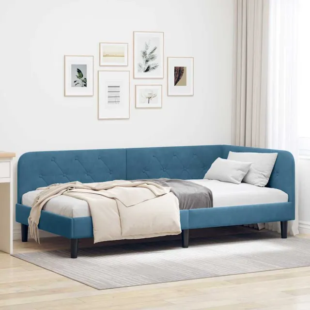 vidaXL Hoekbedframe Blauw 100 x 200 cm fluweel