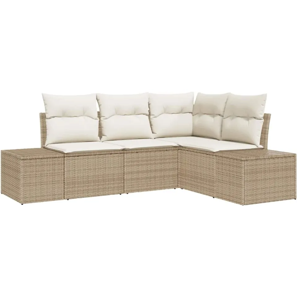 vidaXL Tuinbankenset 4 st Beige en Crème poly rattan, foto 4