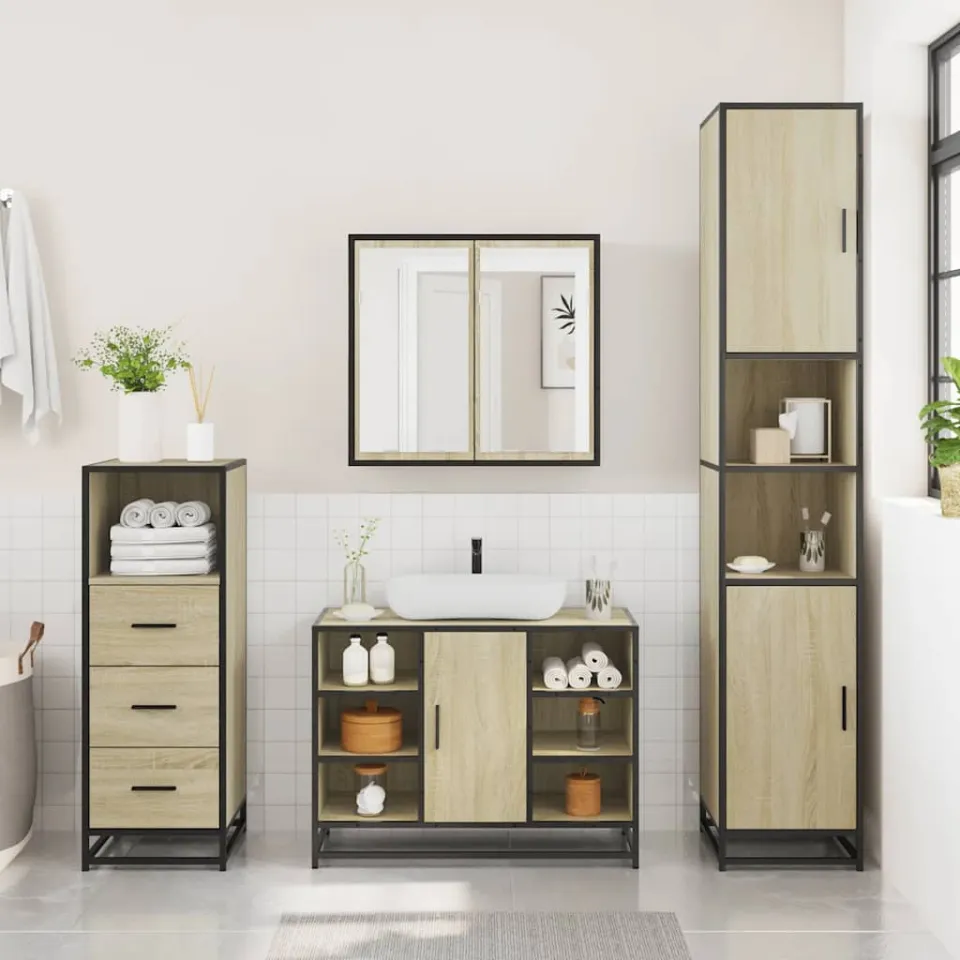 vidaXL 3-delige Badkamermeubelset bewerkt hout sonoma eikenkleurig, foto 2