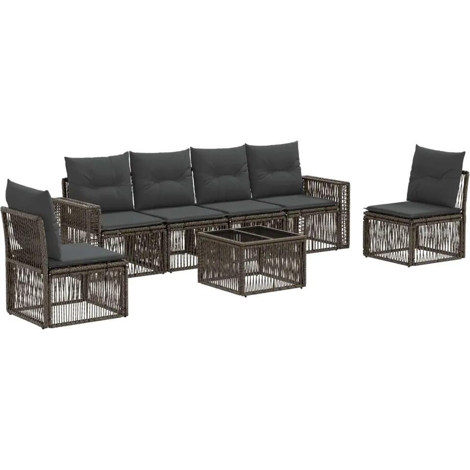 vidaXL Tuinbankenset 7 st 6-zits Grijs en Donkergrijs poly rattan, foto 3
