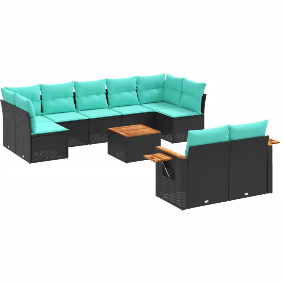 vidaXL 10-delige Loungeset met kussens poly rattan zwart, foto 3
