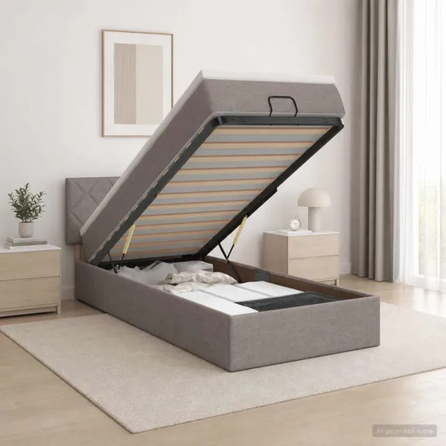 vidaXL Ottoman bed met matras met hoofdeinde Taupe 90 x 200 cm Stof