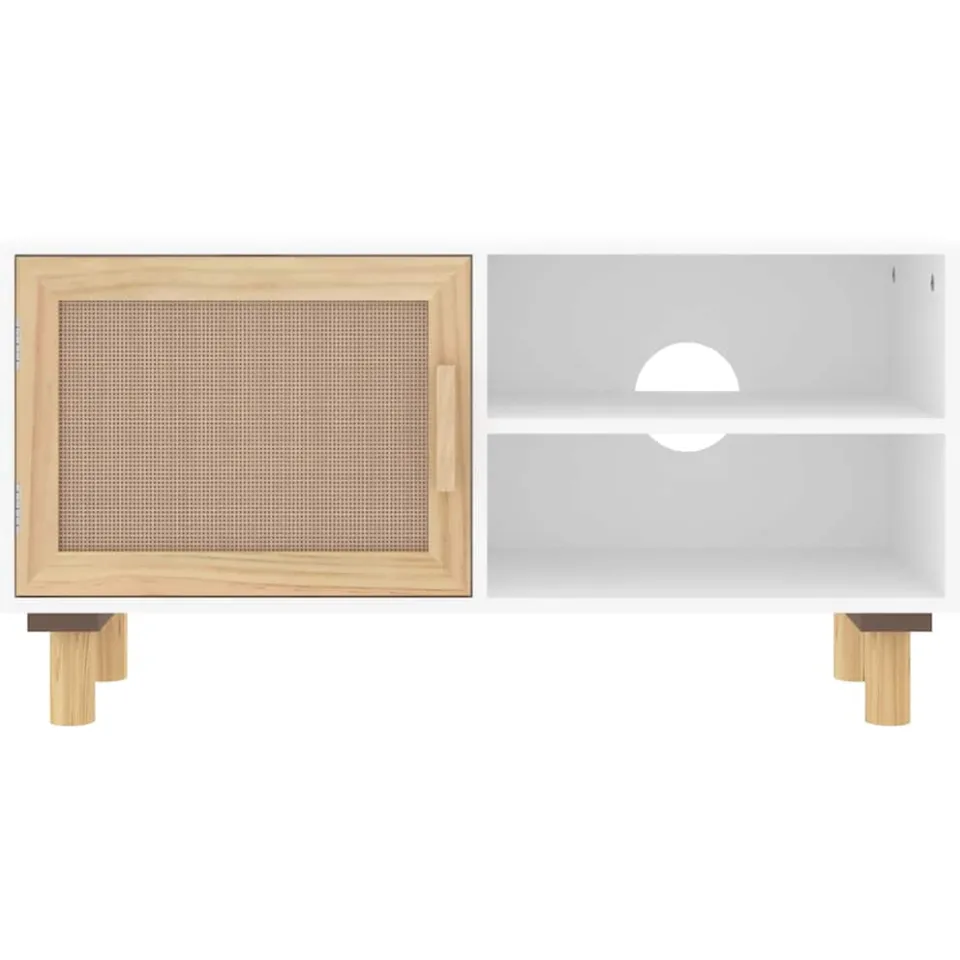 vidaXL Tv-meubel 80x30x40 cm massief grenenhout en rattan wit