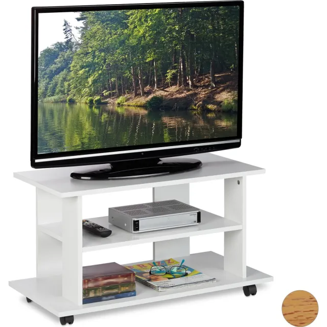 Relaxdays Tv kast op wielen - 45 x 80 x 40 cm - wit