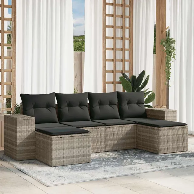 vidaXL 6-delige Loungeset met kussens poly rattan lichtgrijs grijs, foto 2