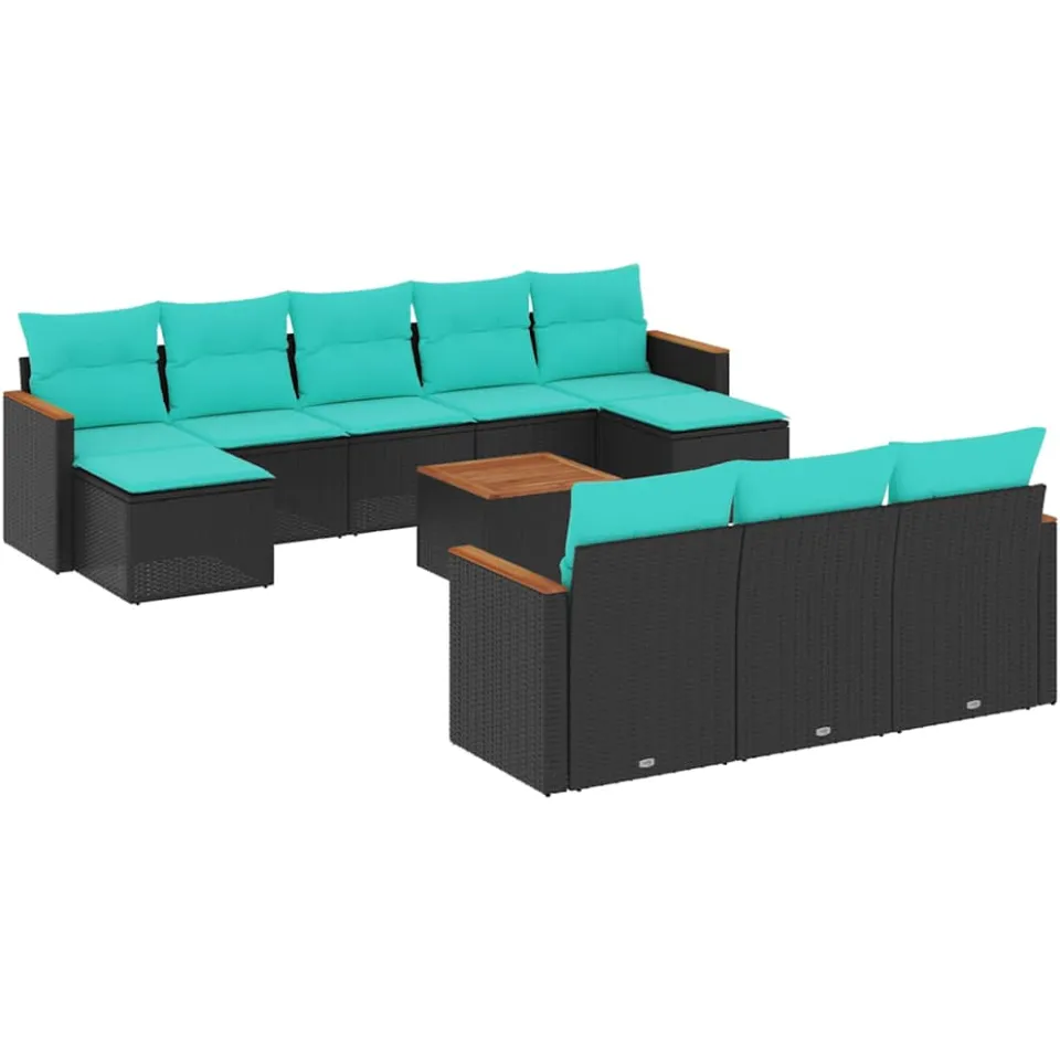 vidaXL 11-delige tuinbankset met kussens, zwart polyrotan, foto 3