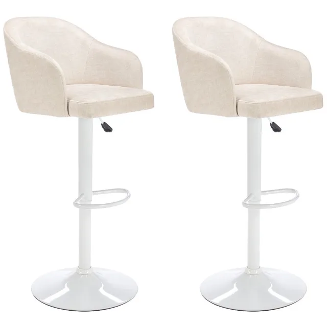 Vente-unique Set van 2 barkrukken van stof en metaal - Aanpasbare hoogte - Crèmewit en wit - CARSTEN L 52 cm x H 113 cm x D 51 cm
