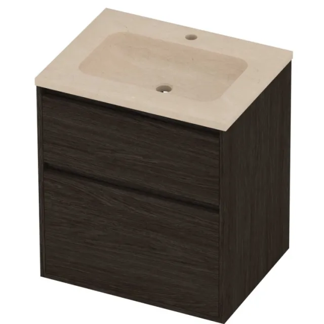 Proline Rollo Badmeubelset Hardsteen Elegant 1 Kraangat Greeploos 60x46x67 cm Sand Stone Mokka Oak Eiken