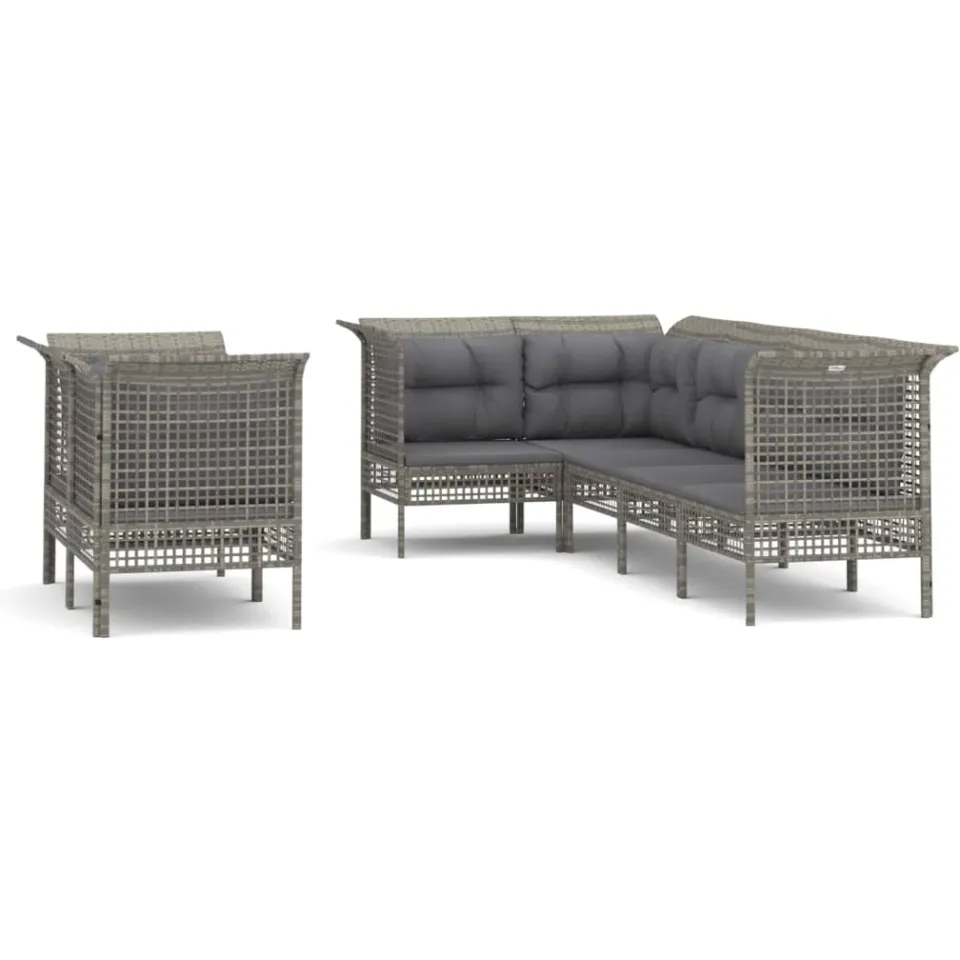 vidaXL 7-delige Loungeset met kussens poly rattan grijs